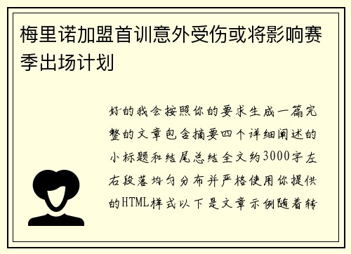 梅里诺加盟首训意外受伤或将影响赛季出场计划
